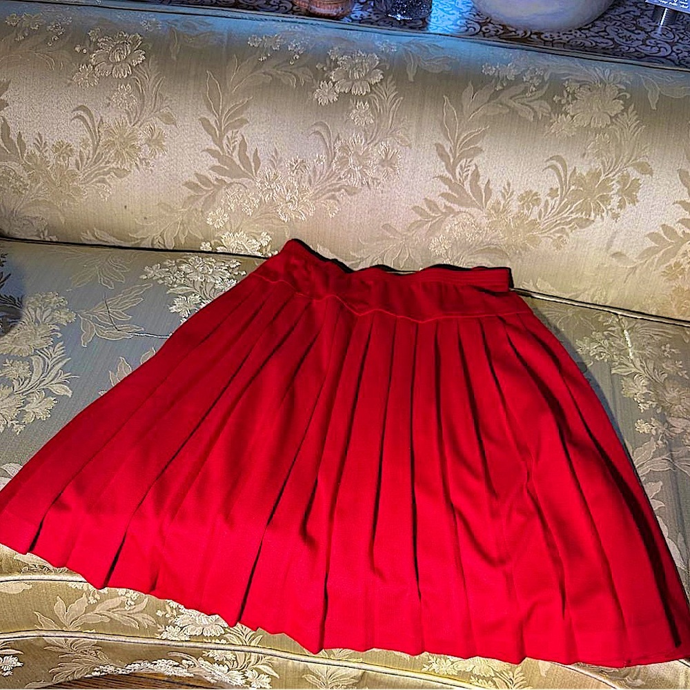 Cathy Daniel’s Red Knee Length Pleated Skirt